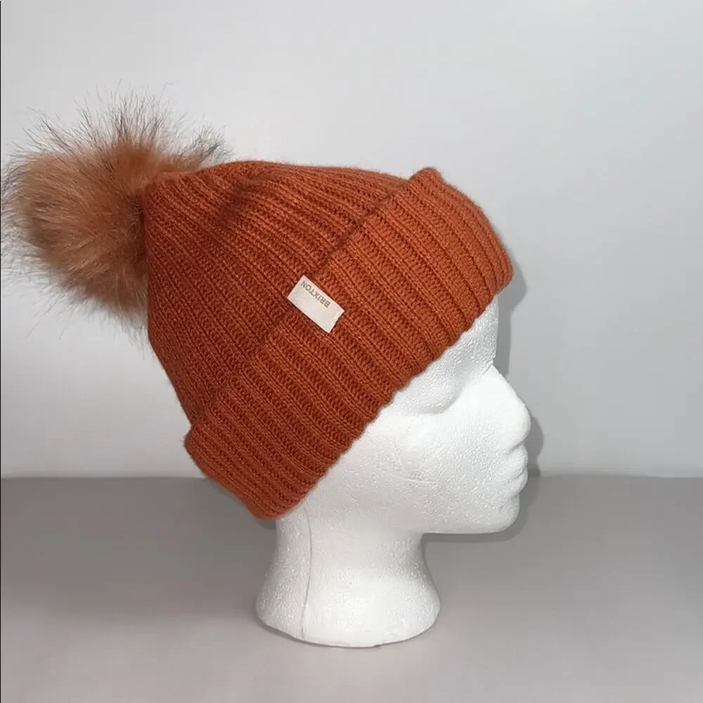 Brixton Alison Pom Beanie hat in apricot jam color